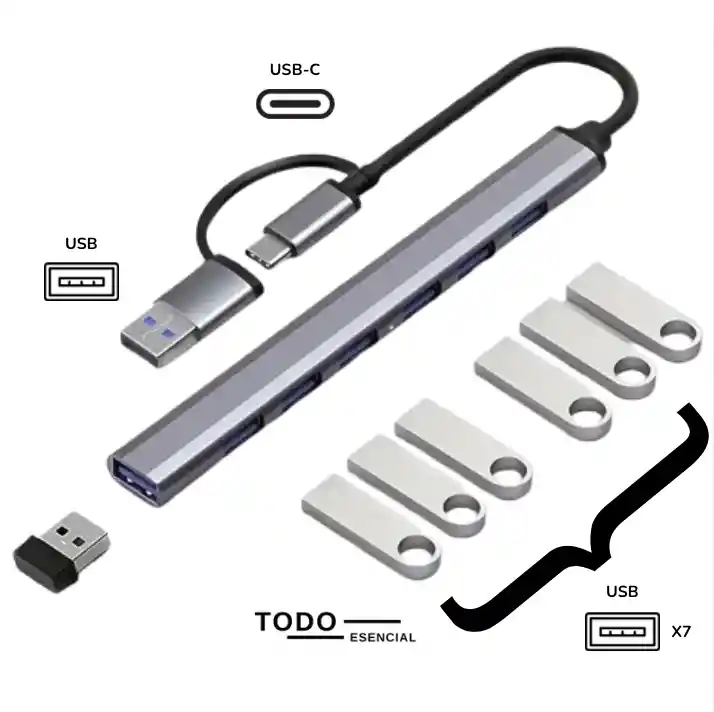 Multipuerto Usb De 7 Puertos Con Conexión Usb Y Tipo C