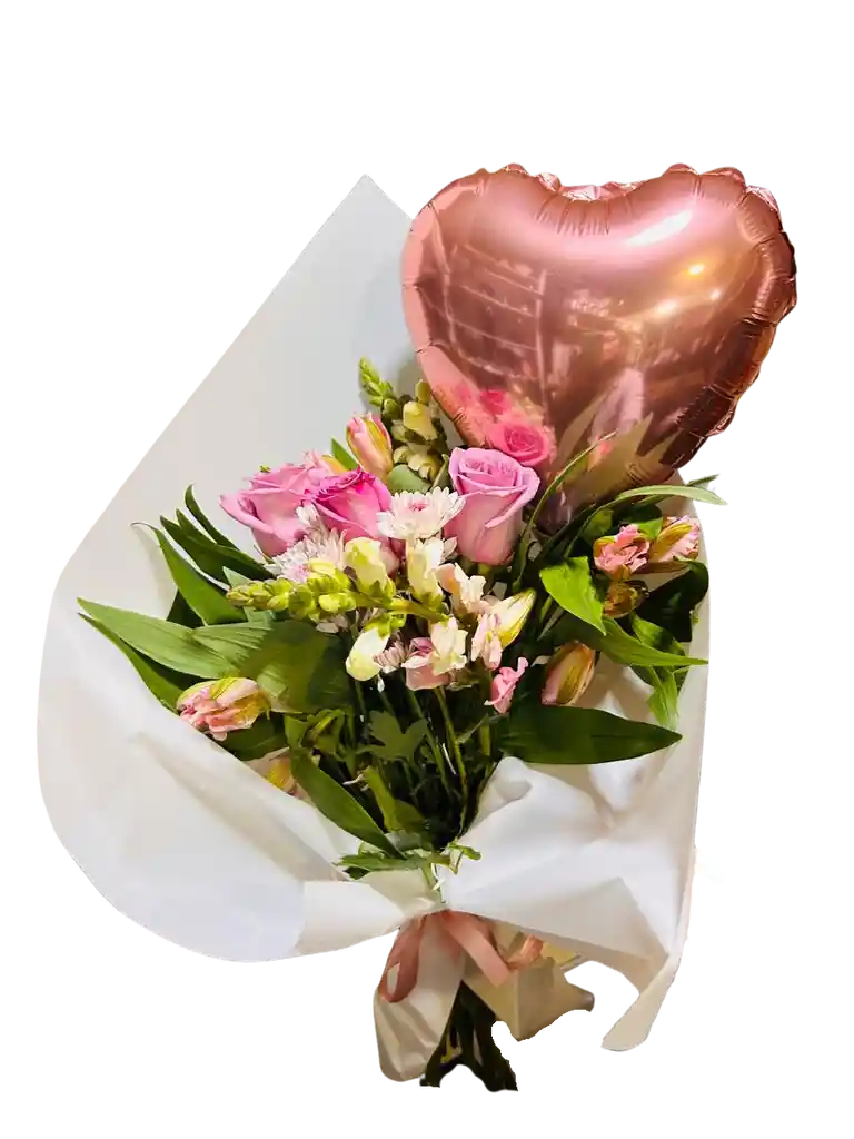 Flores Encanto De Amor Con Globo De Corazon