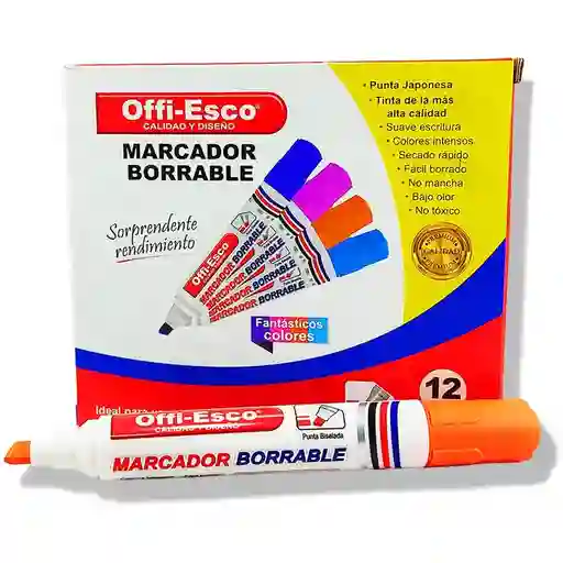 Marcador Borrable Punta Gruesa Color Naranja Marca Offiesco