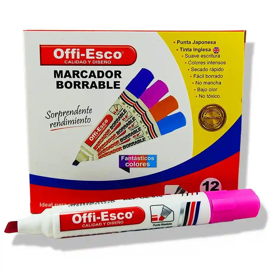 Marcador Borrable Punta Gruesa Color Fucsia Marca Offiesco