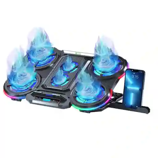 Base Gamer Refrigerante 6 Ventiladores Con Soporte Para Celu