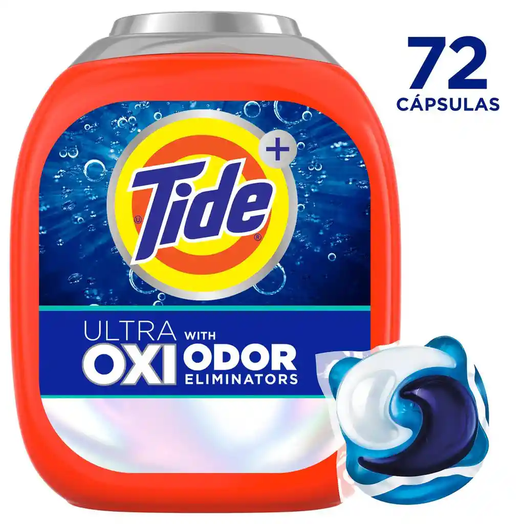 Tide Power Pods Ultra Oxi Con Eliminador De Olores 72 Cápsulas 3.3 Kg