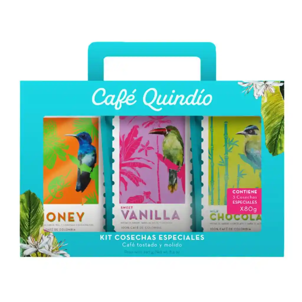 Café Quindío Kit Cosechas Especiales Sabores Surtidos 3 Unidades / 80 G