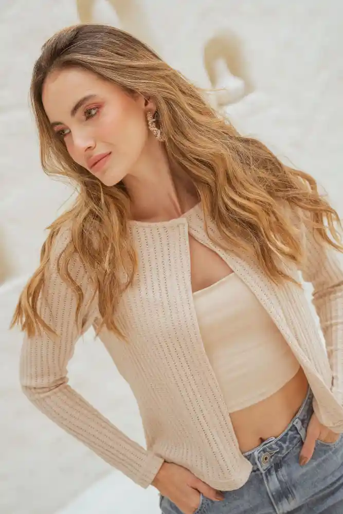 Cardigan Chloe Color Beige Medio Talla Xl