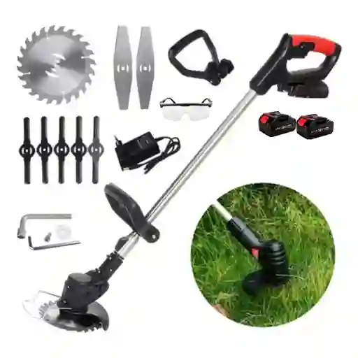 Guadaña Cortadora De Cesped Pasto Inalambrica Dos Baterias Recargable Sin Ruedas Negra