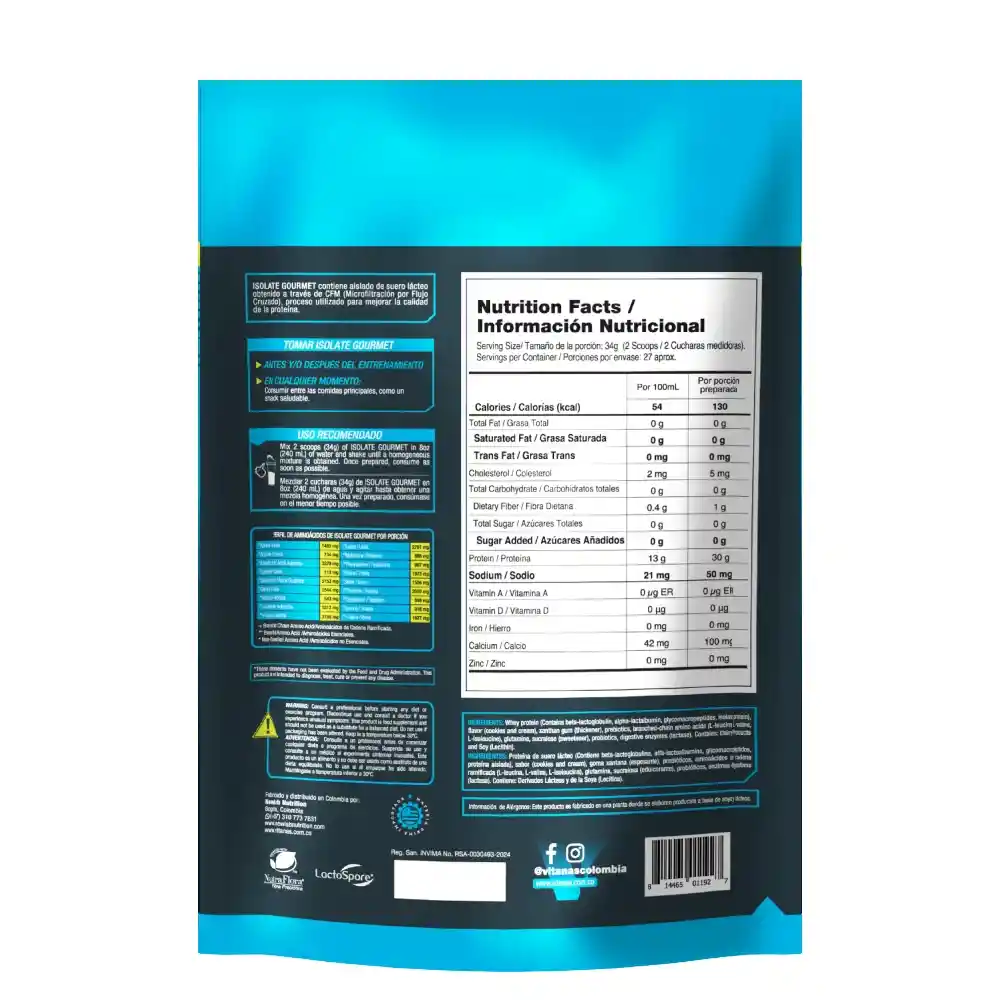 Proteina Aislada: Isolate Gourmet 2 Lb Vainilla Organica