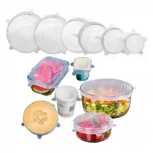 Tapas De Silicona Super Estiramiento Para Cocina Multiusos X6 Tamaños