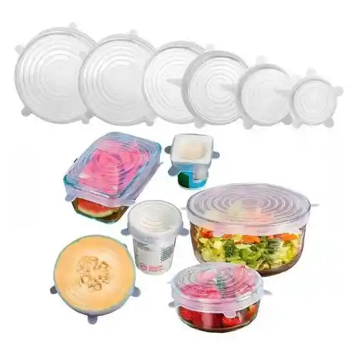 Tapas De Silicona Super Estiramiento Para Cocina Multiusos X6 Tamaños