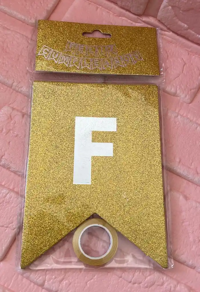 Letrero Feliz Cumpleaños Dorado Escarchado Banderin Feliz Cumpleaños