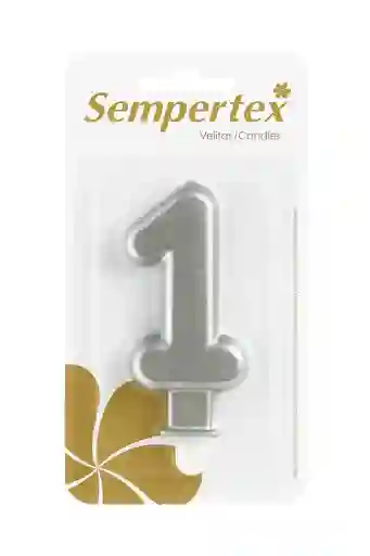Vela Numérica Reflex Plateada Sempertex “1” – 9 Cm