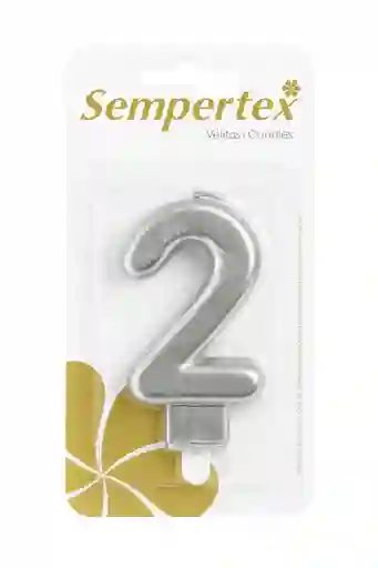 Vela Numérica Reflex Plateada Sempertex “2” – 9 Cm