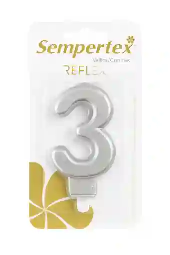 Vela Numérica Reflex Plateada Sempertex “3” – 9 Cm