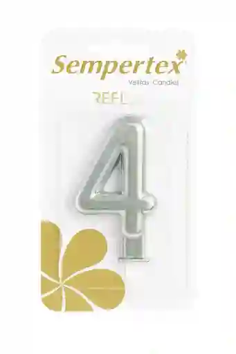 Vela Numérica Reflex Plateada Sempertex “4” – 9 Cm