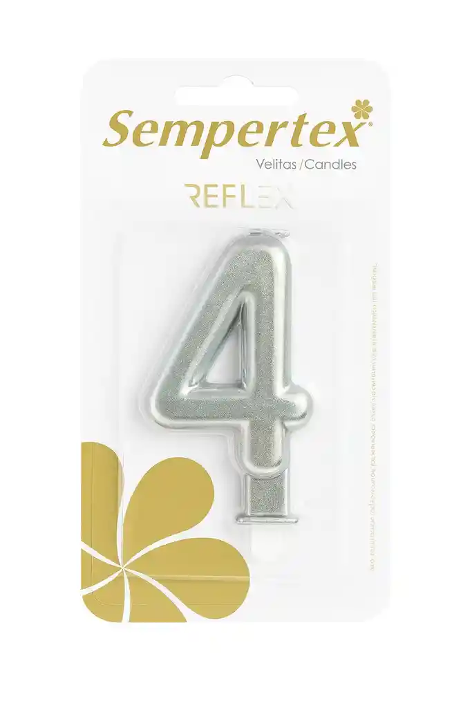 Vela Numérica Reflex Plateada Sempertex “4” – 9 Cm