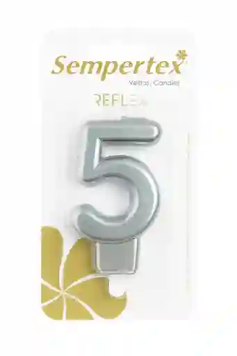 Vela Numérica Reflex Plateada Sempertex “5” – 9 Cm