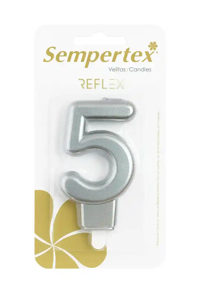 Vela Numérica Reflex Plateada Sempertex “5” – 9 Cm