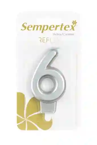Vela Numérica Reflex Plateada Sempertex “6” – 9 Cm