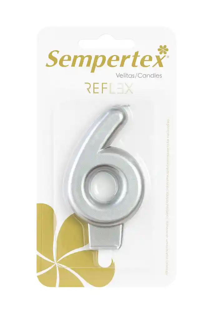 Vela Numérica Reflex Plateada Sempertex “6” – 9 Cm