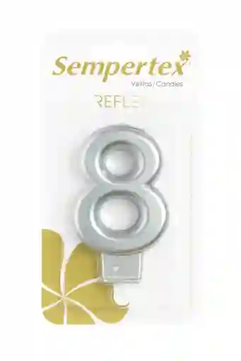 Vela Numérica Reflex Plateada Sempertex “8” – 9 Cm