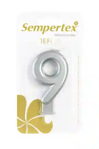 Vela Numérica Reflex Plateada Sempertex “9” – 9 Cm