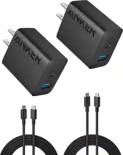 Cargador Anker 20w Usb-c + Usb-a De Carga Rapida + Cable Usb-c (paquete X2)