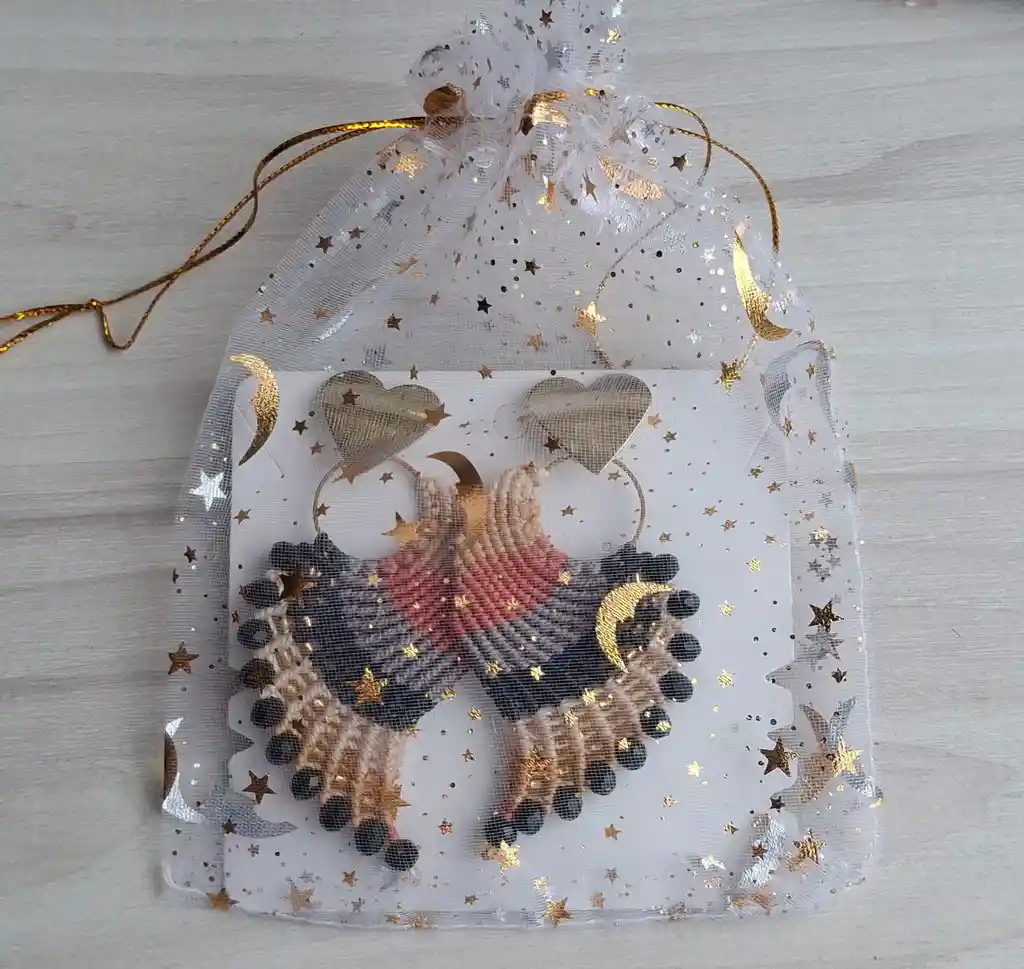 Aretes Alitas, Pavo Reales, Alas De Ángel En Micro Macramé, Sombra Terracota