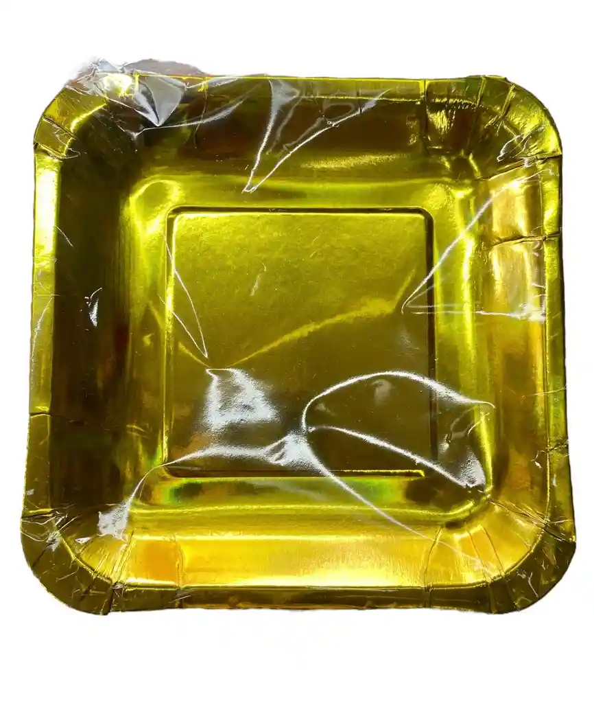 Platos Dorados En Cartón 12x12 Cms Por 12 Unds, Platos Ponque