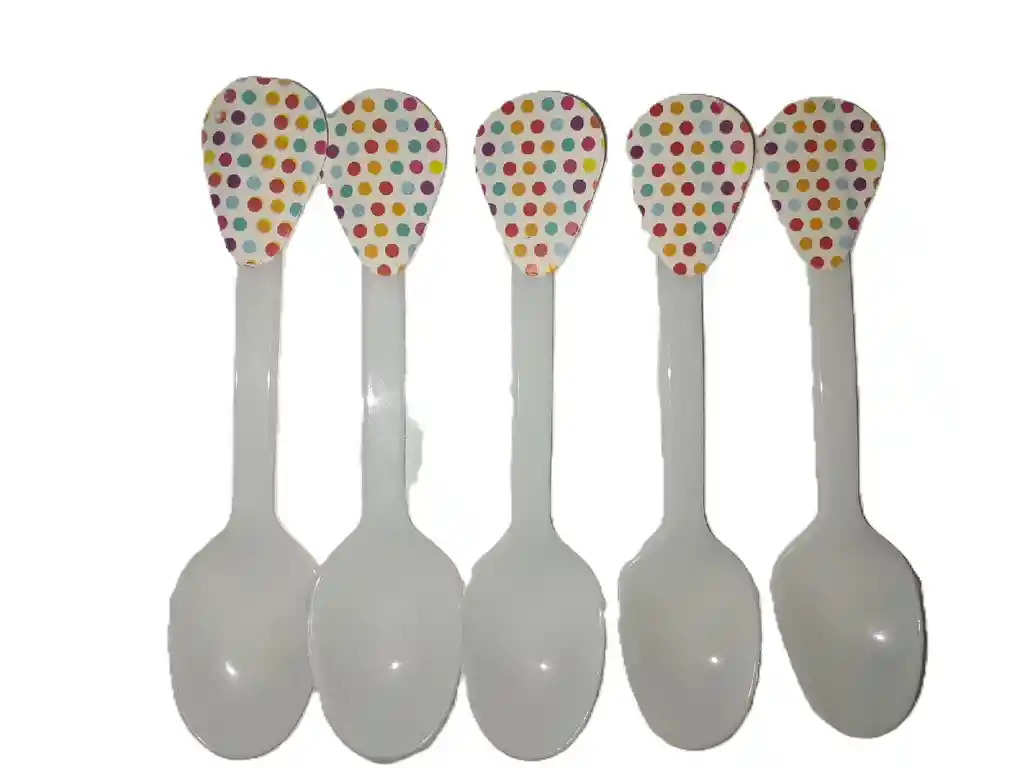Cucharas Desechables Fiesta X20 Puntos Colores Blanca
