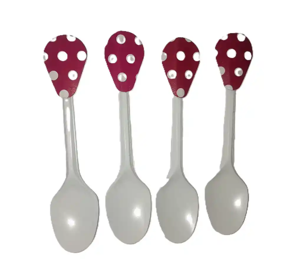 Cucharas Desechables Fiesta X20 Rosado Puntos Blancos