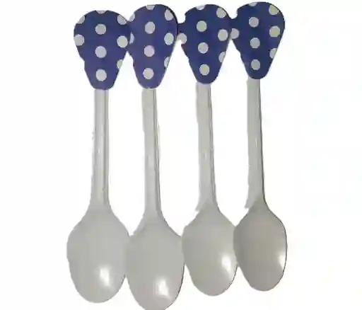 Cucharas Desechables Fiesta X20 Azul Con Puntos Blancos