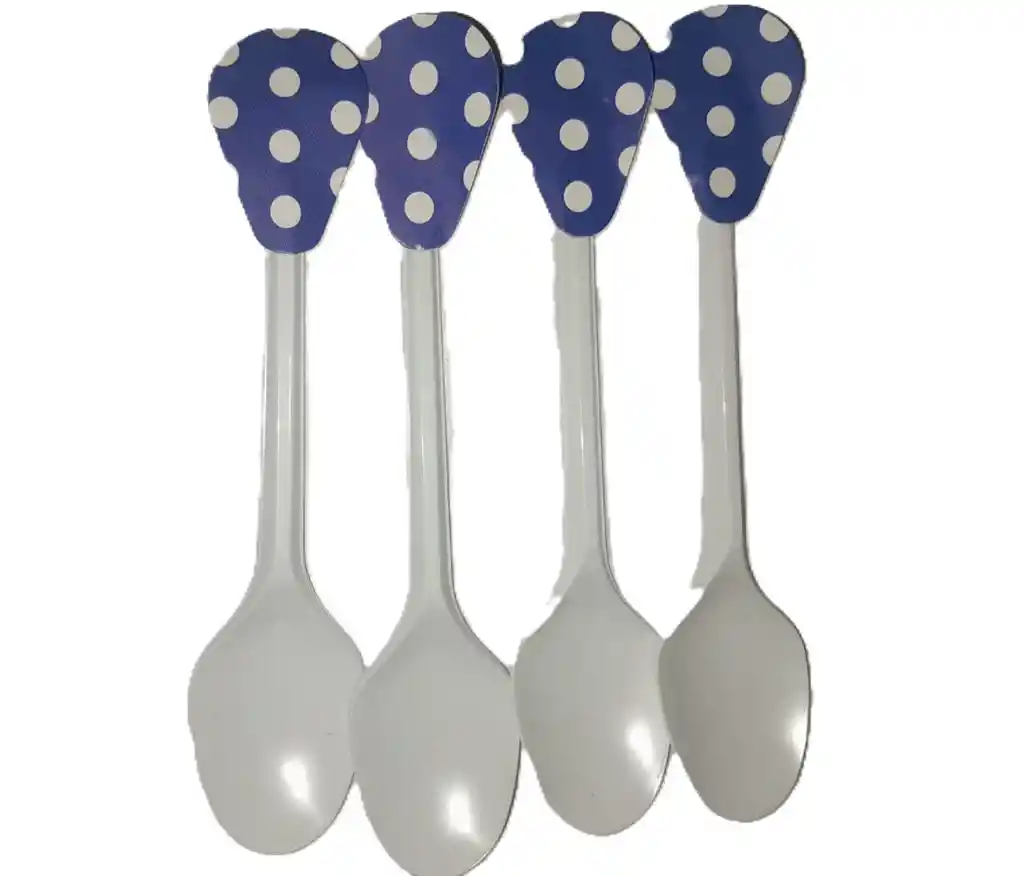 Cucharas Desechables Fiesta X20 Azul Con Puntos Blancos