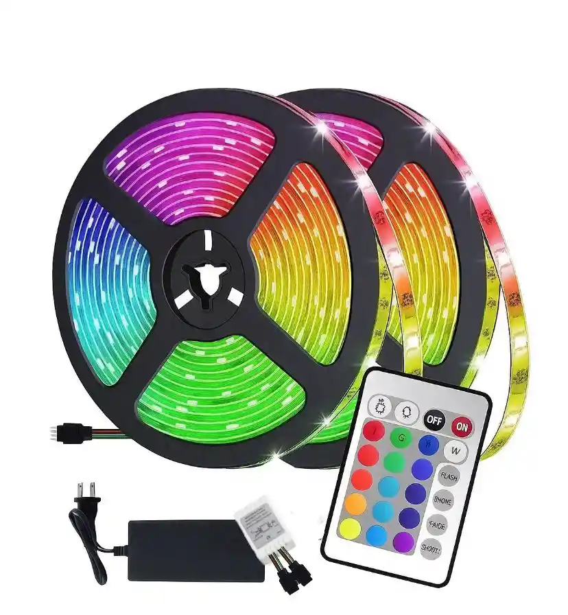 Cinta Led Tira Luces 2 Rollos Por 5mts Rgb Multicolor Incluye Un Control