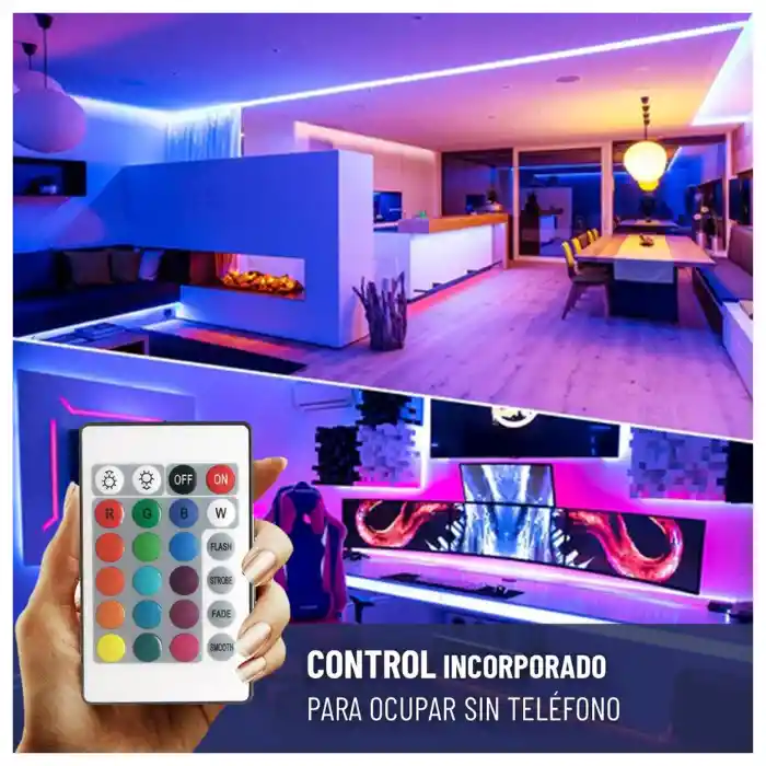 Cinta Led Tira Luces 2 Rollos Por 5mts Rgb Multicolor Incluye Un Control