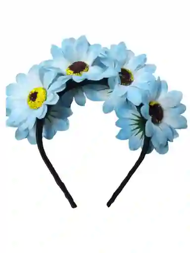 Diadema Corona De Flores Artificiales Disfraz Decoracion Color Azul