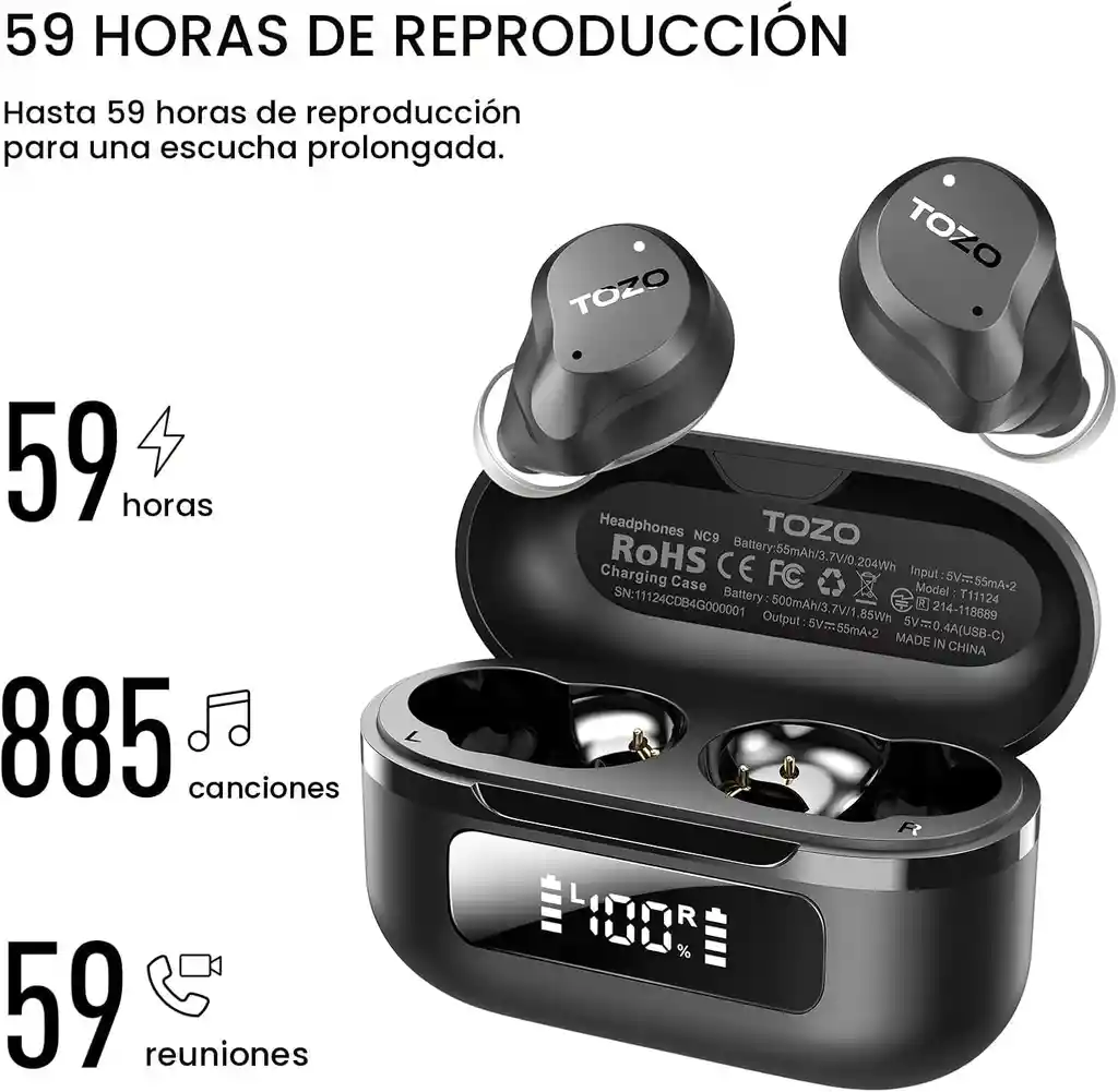 Audífonos Inalámbricos Tozo Nc9 Cancelacion Ruido Hibrida