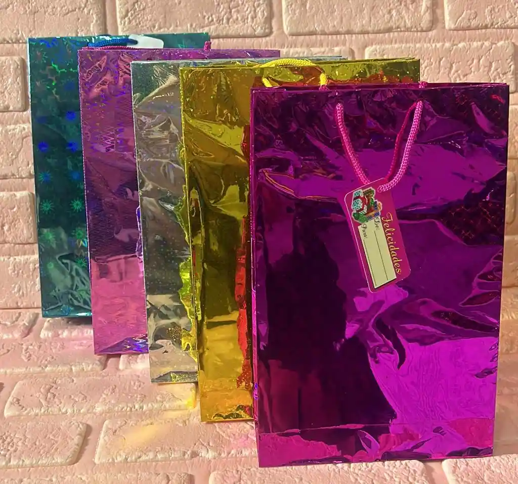 Bolsa Regalo Metalizada Holograma Talla Xm (( 27*17*6 )) Colores De Dama