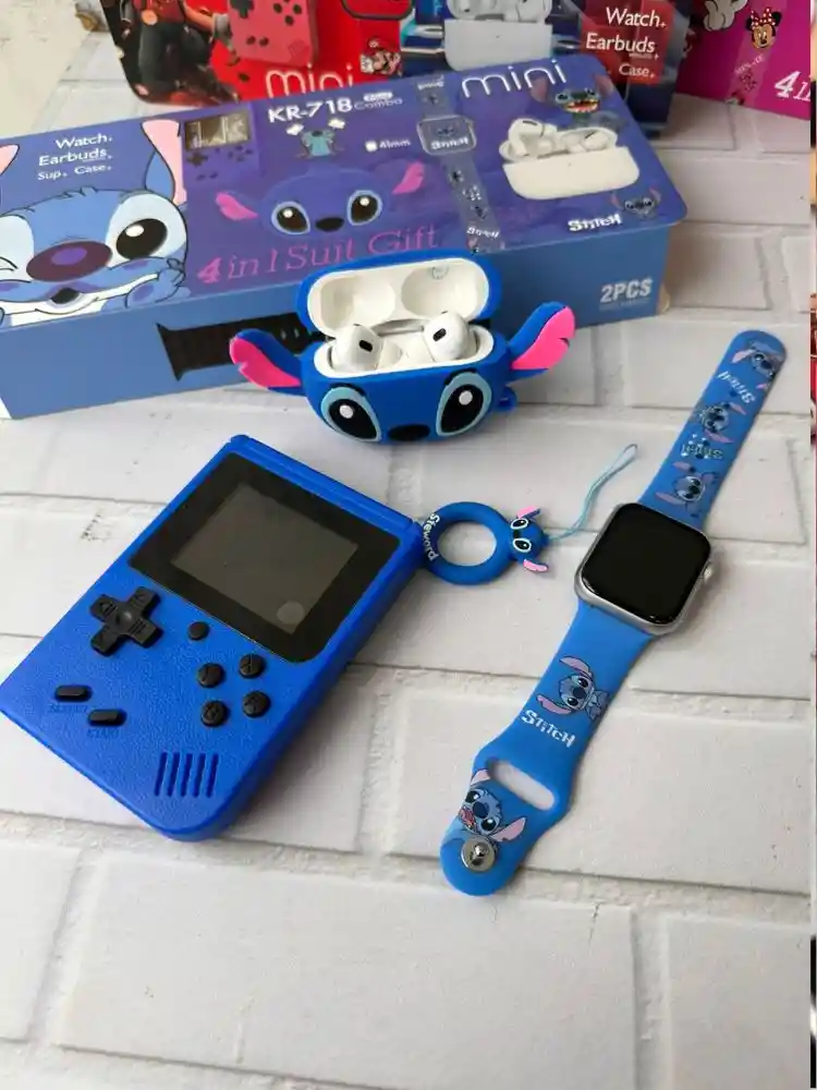 Combo Reloj + Mini Consola + Audífonos Inalámbricos Para Niños