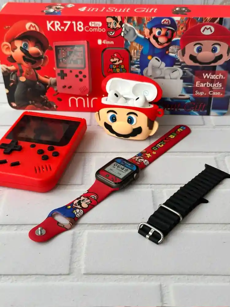 Combo Reloj + Mini Consola + Audífonos Inalámbricos Para Niños