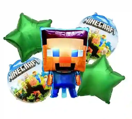 Bouquet Metalizado X5 Globos Minecraft