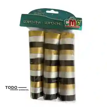 Serpentina Tricolor Negra, Dorado Y Perla X36