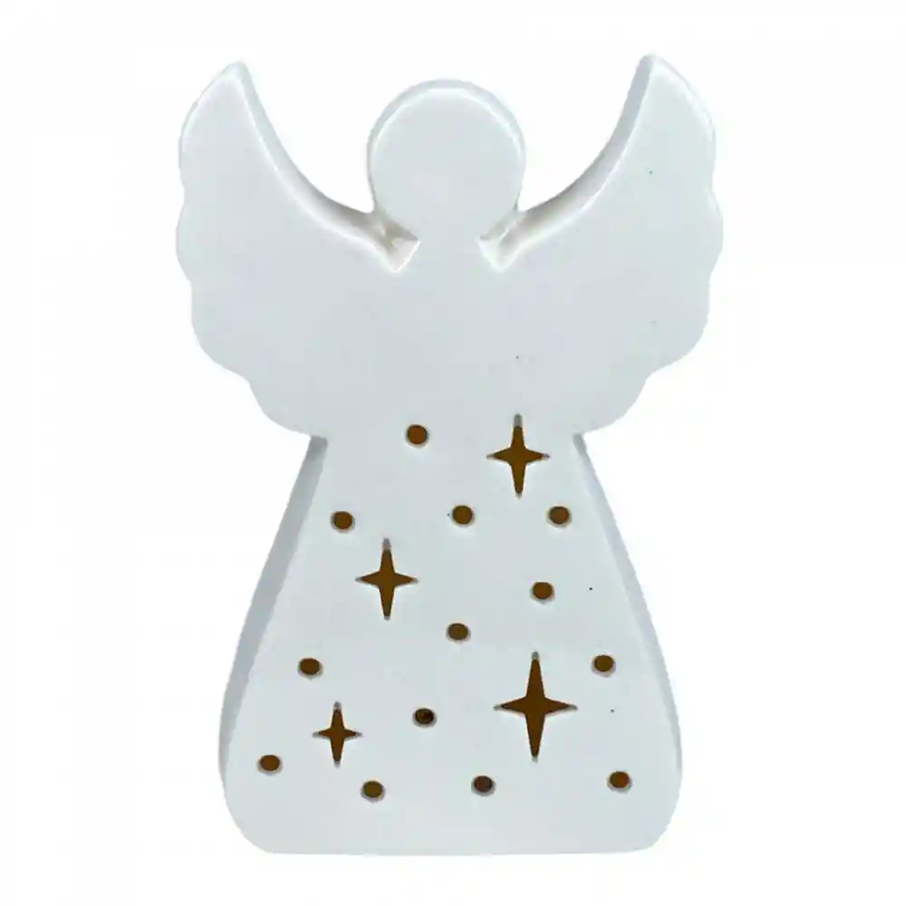 Angel Decorativo Santini Con Luz 5x14cm Blanco Porcelana