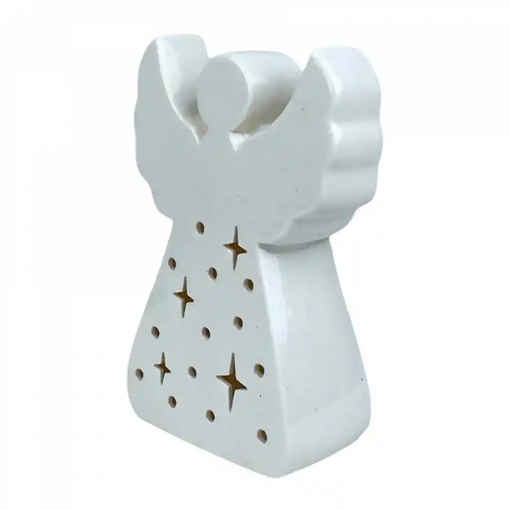 Angel Decorativo Santini Con Luz 5x14cm Blanco Porcelana