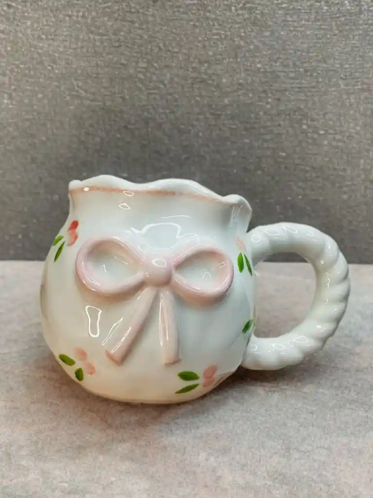 Mug Taza De Cerámica Moñito Rosa