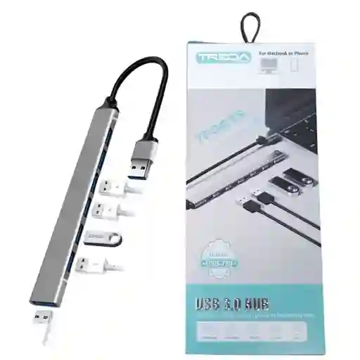 Hub Treqa De 7 Puertos Usb 3.0 Color Gris Oscuro