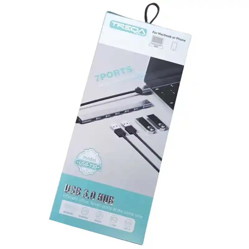 Hub Treqa De 7 Puertos Usb 3.0 Color Gris Oscuro
