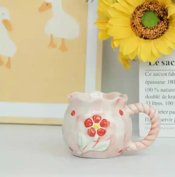 Mug Taza De Cerámica Flor Roja