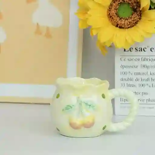 Mug Taza De Cerámica Amarillo Con Flor De Cereza