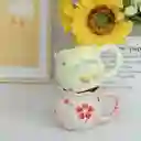 Mug Taza De Cerámica Amarillo Con Flor De Cereza