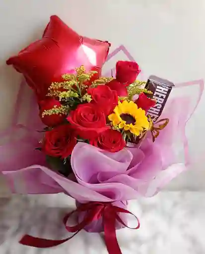 Bouquet Rosas Globo Y Chocolate