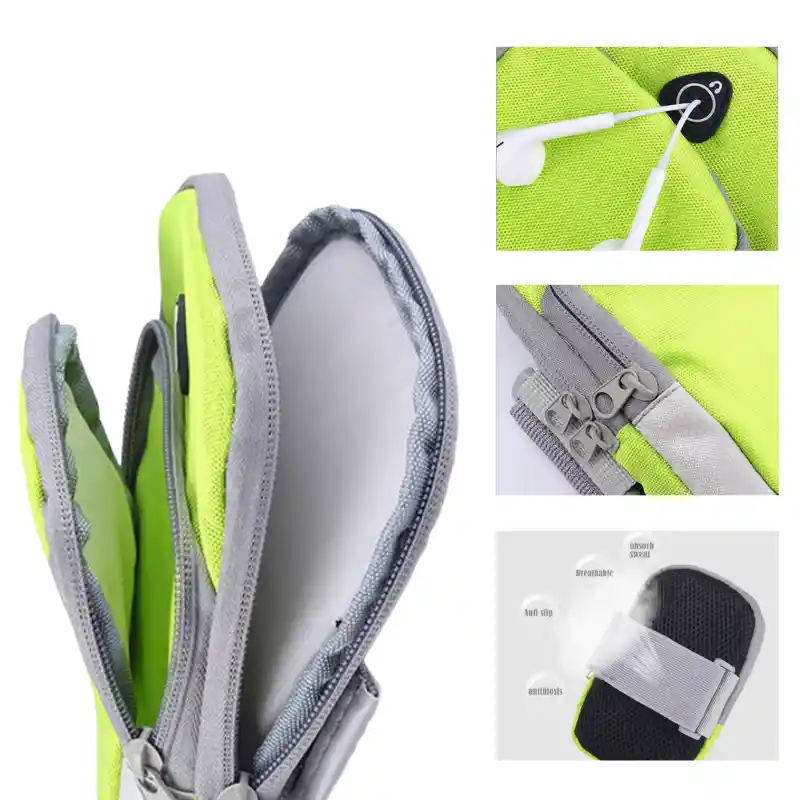 Brazalete Deportivo Porta Celular Con Bolsillos Doble Cierre